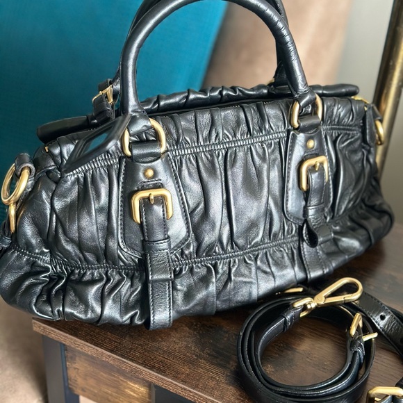 Nappa Gaufre Handle Bag w/ Strap - Picture 3 of 9